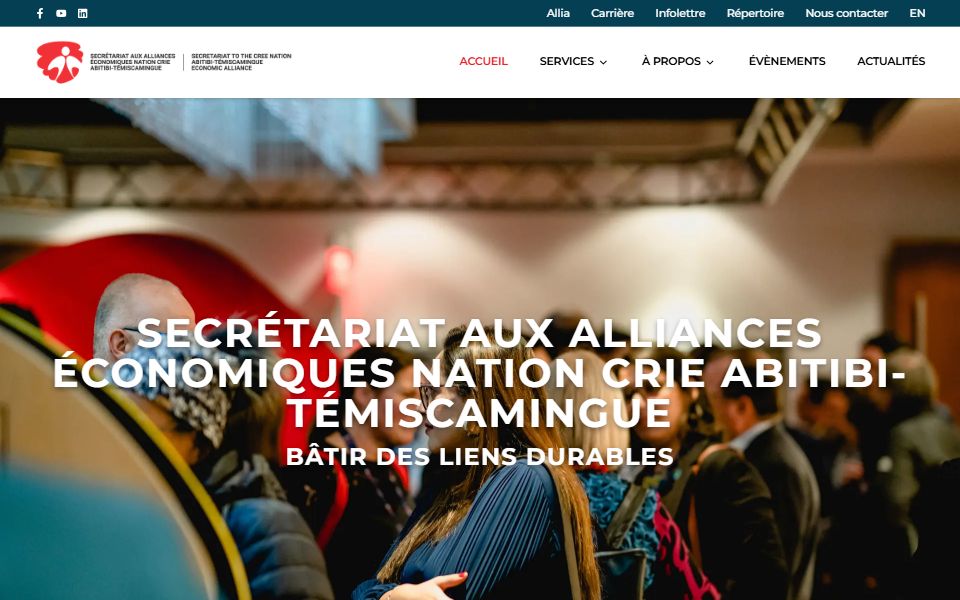 Page d'accueil de Alliance économique Nation crie–Abitibi-Témiscamingue