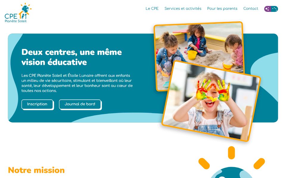 Page d'accueil de CPE Planète Soleil
