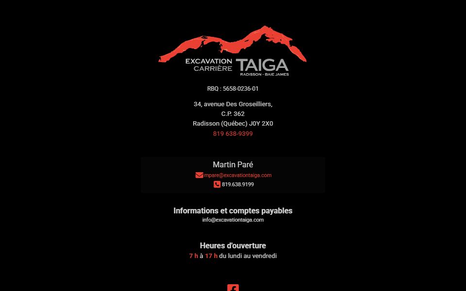 Page d'accueil de Excavation Taïga