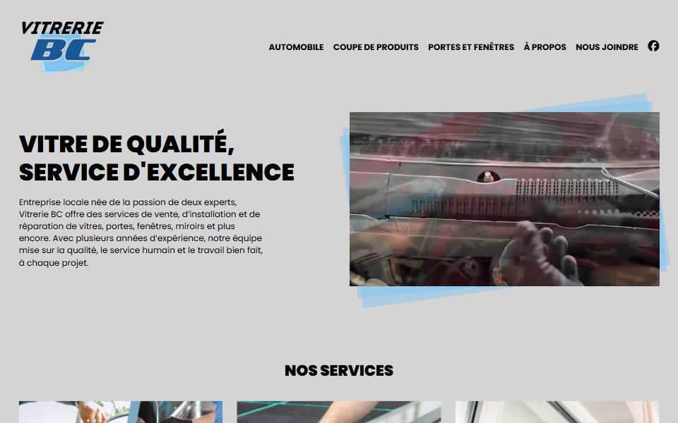 Page d'accueil de Vitrerie BC